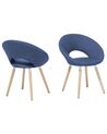 Conjunto de 2 sillas de comedor de poliéster azul marino/madera clara ROSLYN_696313