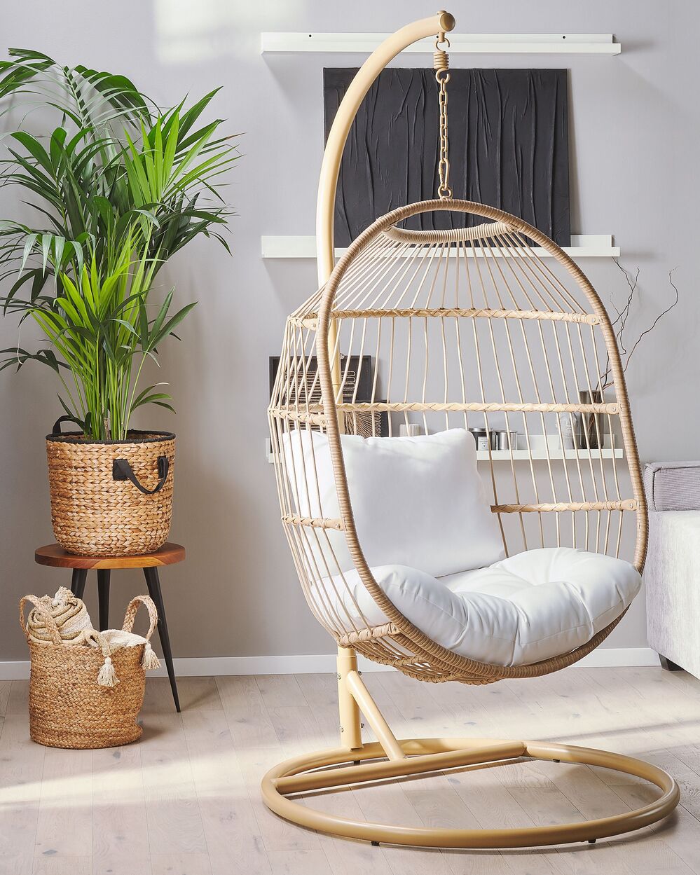 Hängesessel mit Gestell ø 102 cm Rattan / Flechtseil beige ALBA
