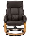 Recliner Chair with Footstool Faux Leather Brown FORCE_697919
