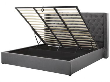  Sametová postel s úložným prostorem180 x 200 cm šedá LUBBON