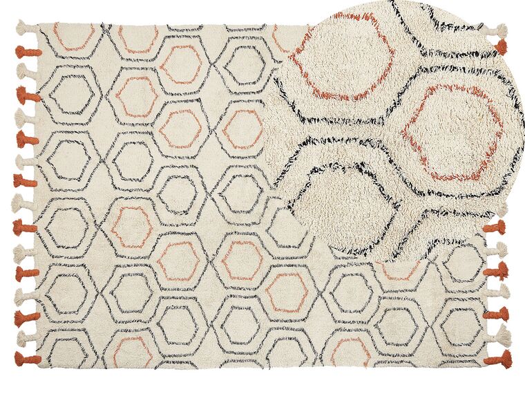 Teppich Baumwolle beige / orange 140 x 200 cm geometrisches Muster Kurzflor HAJIPUR_840431