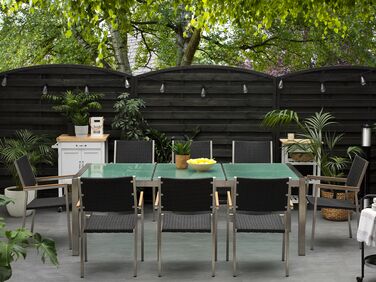 8 Seater Garden Dining Set Cracked Glass Top with Rattan Chairs GROSSETO