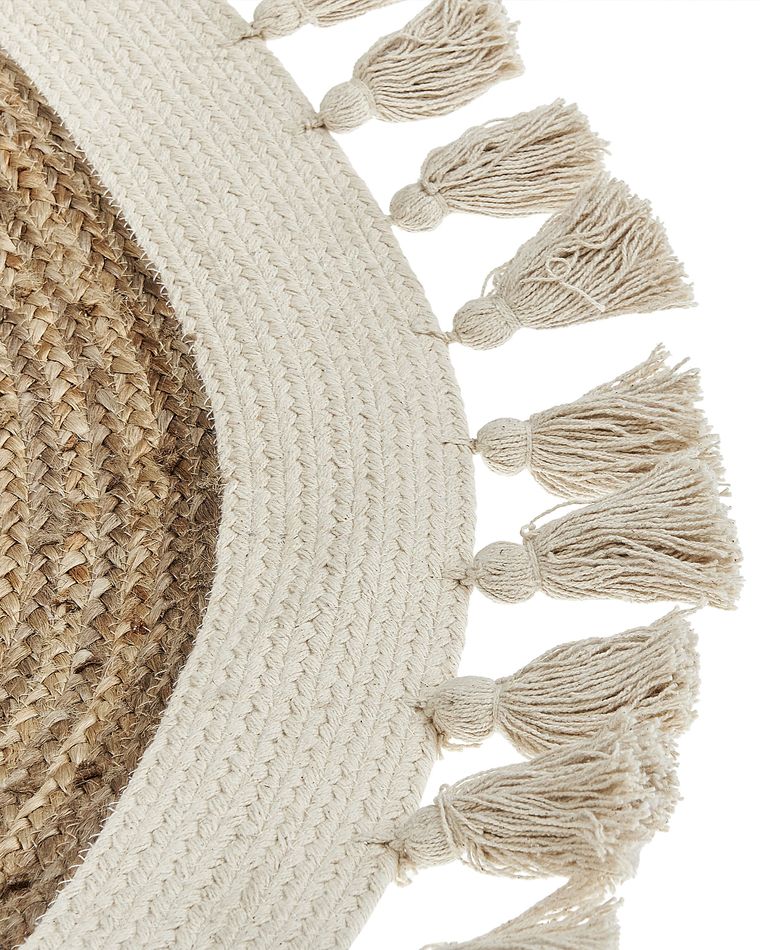 Tapis Rond En Jute Lion - Diamètre 100 Cm - Décoration Chambre D'Enfant - Tressé Beige Doré Avec Franges - Vertbaudet