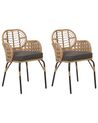 Conjunto de 2 cadeiras de jardim em rattan cor natural com almofadas PRATELLO_868016