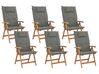Sada 6 dřevěných zahradních židlí s grafitovými polštářky JAVA_791051