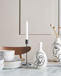 Kukkamaljakko kivitavara valkoinen/musta 23 cm AKRAI Kukkamaljakko kivitavara valkoinen/musta 23 cm AKRAI