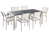 Conjunto de jardín mesa con tablero negro de piedra natural 180 cm, 6 sillas de tela blanca GROSSETO _394848