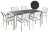 Conjunto de mesa com tampo triplo granito polido preto 180 x 90 cm e 6 cadeiras brancas GROSSETO_394848