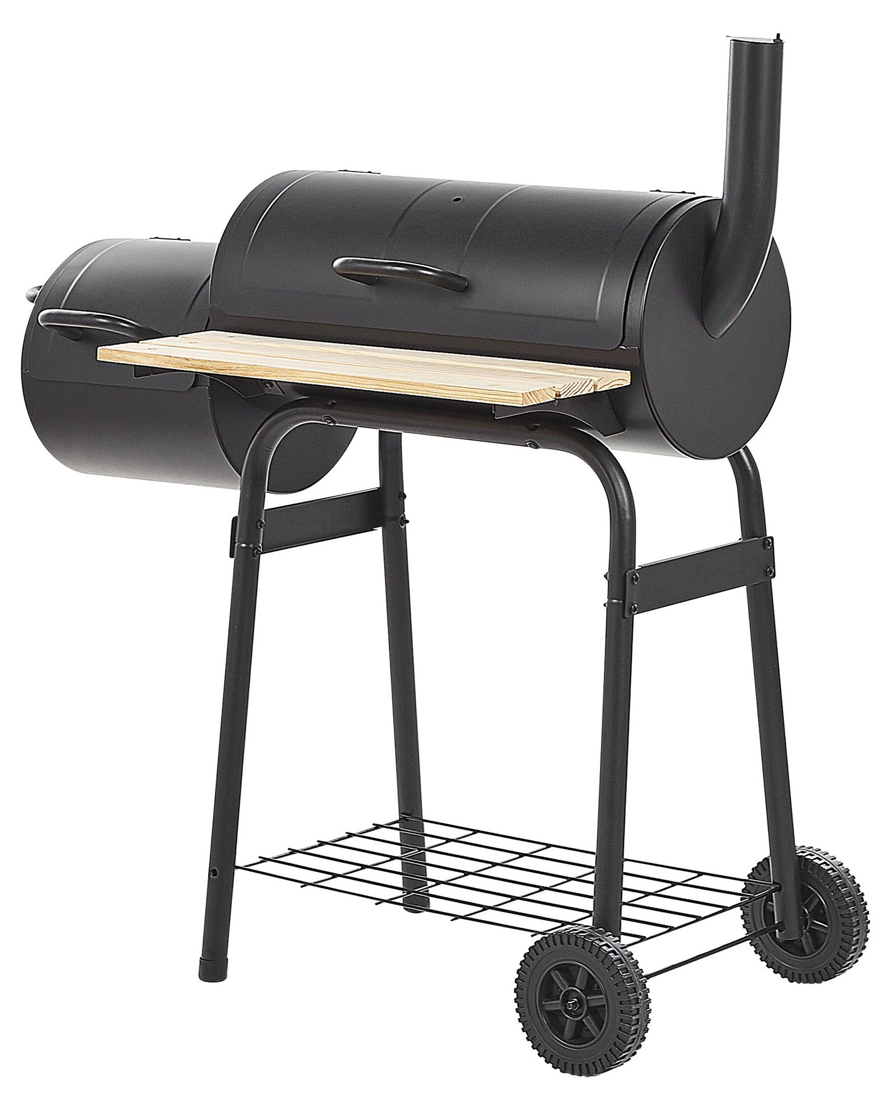 Garden Charcoal BBQ Grill with Lid Wheeled Offset Smoker Function Black Satah
