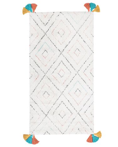 Teppich Baumwolle weiß 80 x 150 cm geometrisches Muster Shaggy KARTAL