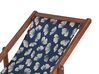 Set of 2 Acacia Folding Deck Chairs and 2 Replacement Fabrics Dark Wood with Off-White / Navy Blue Floral Pattern ANZIO_819939