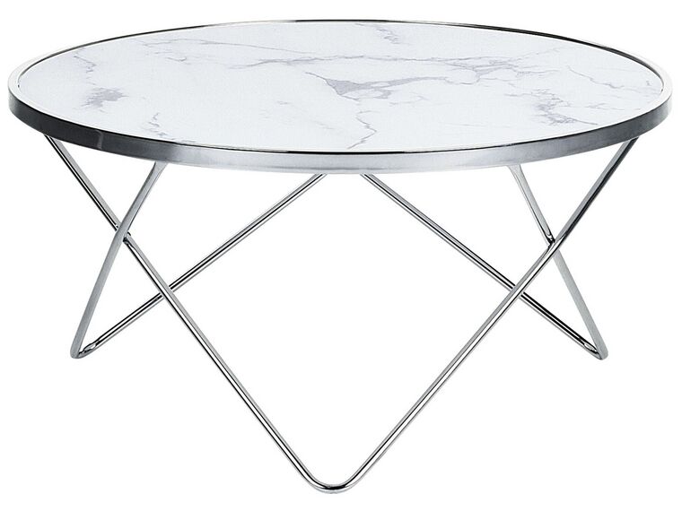 Fehér és ezüst márványhatású dohányzóasztal ⌀ 80 cm MERIDIAN II_758966
