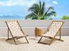 Set of 2 Acacia Folding Deck Chairs and 2 Replacement Fabrics Light Wood with Off-White / Oranges Pattern ANZIO_819654