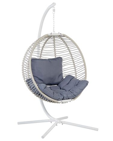 Cadeira suspensa em metal e corda branca com suporte ARCO