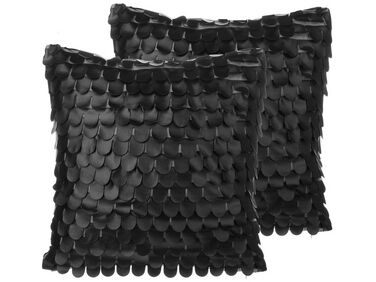 Set of 2 Faux Leather Fish Scale Cushions 45 x 45 cm Black LOBELIA