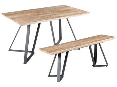 Matbord med bänk ljust trä/svart UPTON
