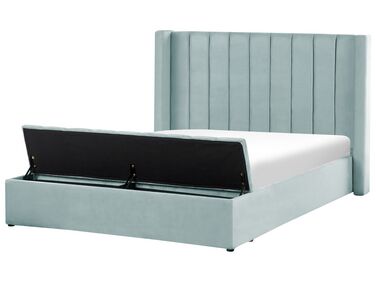 Velvet EU King Size Bed with Storage Bench Mint Green NOYERS