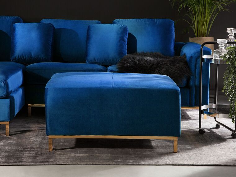 Right Hand Velvet Corner Sofa with Ottoman Navy Blue OSLO Beliani.co.uk