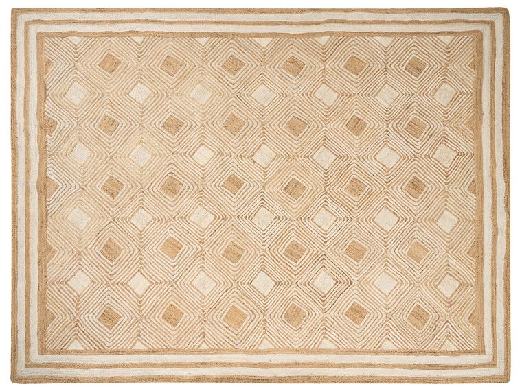 Teppich Jute beige 300 x 400 cm geometrisches Muster Kurzflor MENGEN_885039
