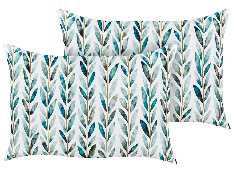 Set of 2 Outdoor Cushions Leaf Motif 40 x 60 cm White and Green LOANO_882309