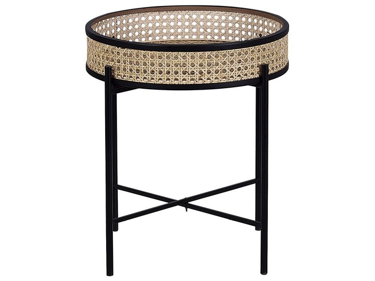 Tray Side Table Black with Light Rattan VIENNA_787784