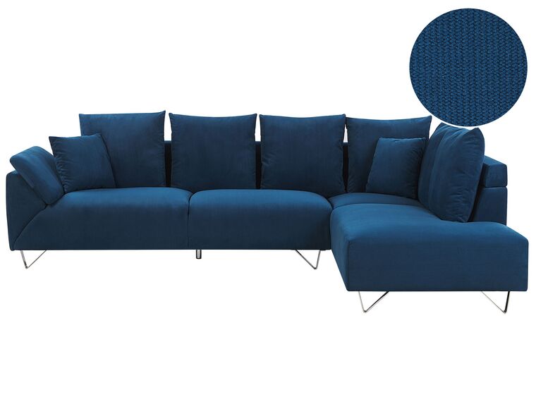 Canapé angle à gauche 4 places en velours côtelé bleu marine LUNNER_784984