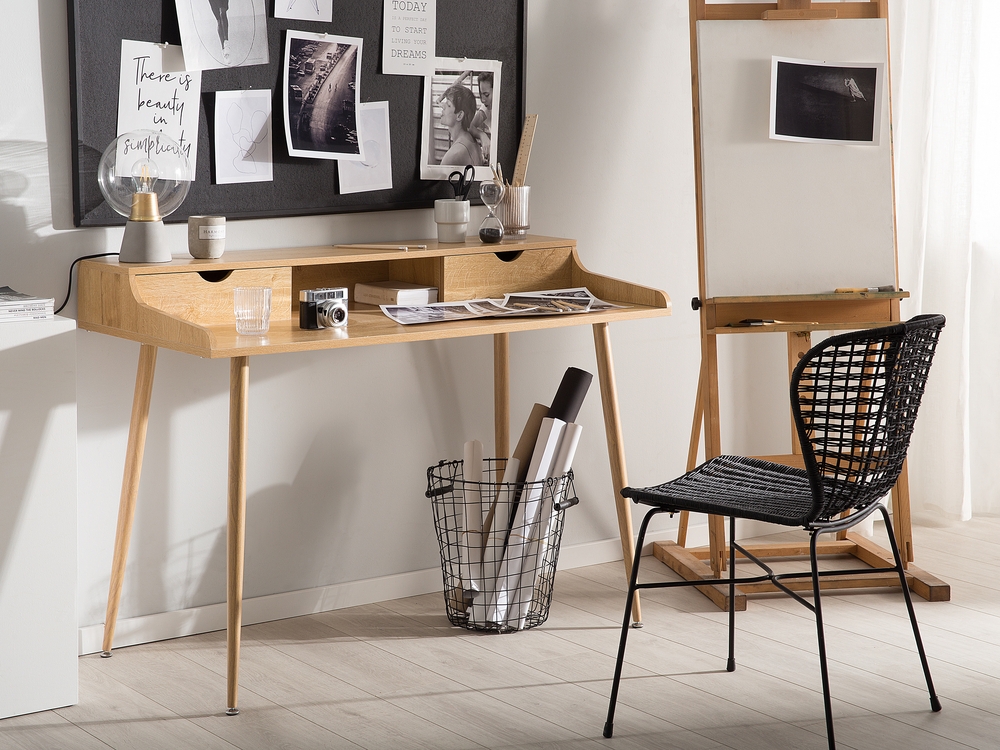 2 Drawer Home Office Desk with Shelf 120 x 60 cm Light Wood LENORA