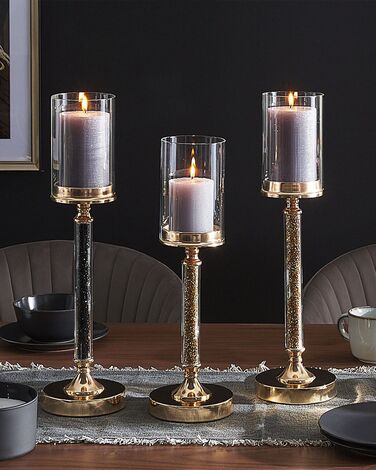 Glass Hurricane Candle Holder 48 cm Gold with Black ABBEVILLE
