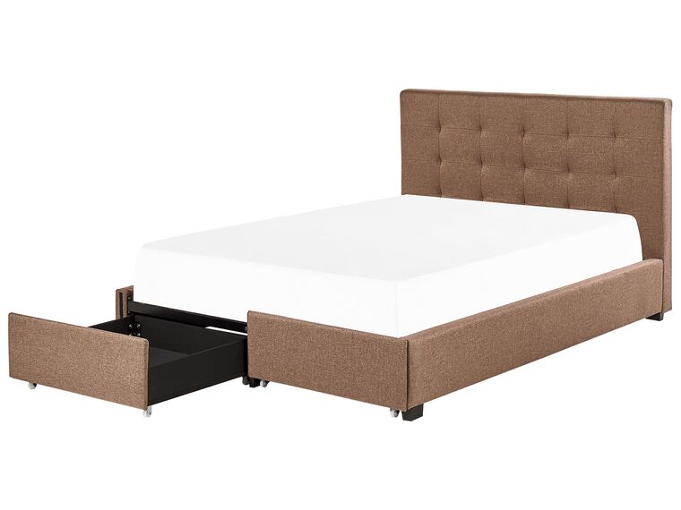 Fabric EU Double Size Bed with Storage Brown LA ROCHELLE_832992