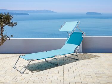 Steel Reclining Sun Lounger with Canopy Turquoise FOLIGNO