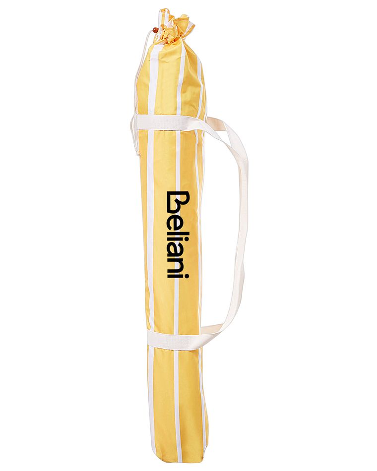 Parasol Déporté Jaune Et Blanc 1,80 M – Tissu Anti-UV Avec Franges – Inclinable Et Réglable En Hauteur