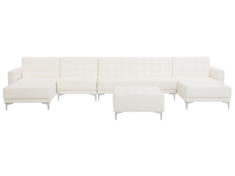 6 Seater U-Shaped Modular Faux Leather Sofa with Ottoman White ABERDEEN_740024