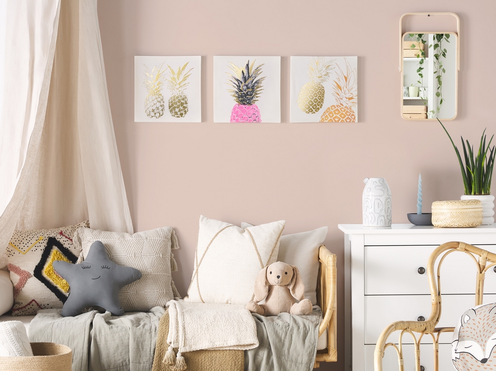 Leinwandbild rosa / gold Ananas-Motiv 30 Set 30 cm x 3er APESIKA
