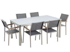 6-istuttava ulkoruokailuryhmä lasitaso tekstiilituolit valkoinen/harmaa GROSSETO
