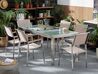 6 Seater Garden Dining Set Triple Plate Cracked Ice Glass Top with Beige Chairs GROSSETO_724988