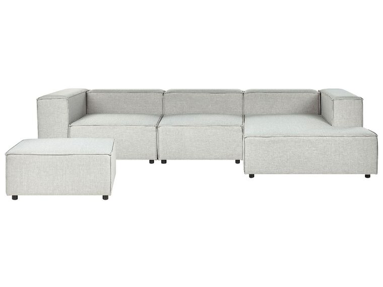 Left Hand 3 Seater Modular Linen Corner Sofa with Ottoman Grey APRICA_874430