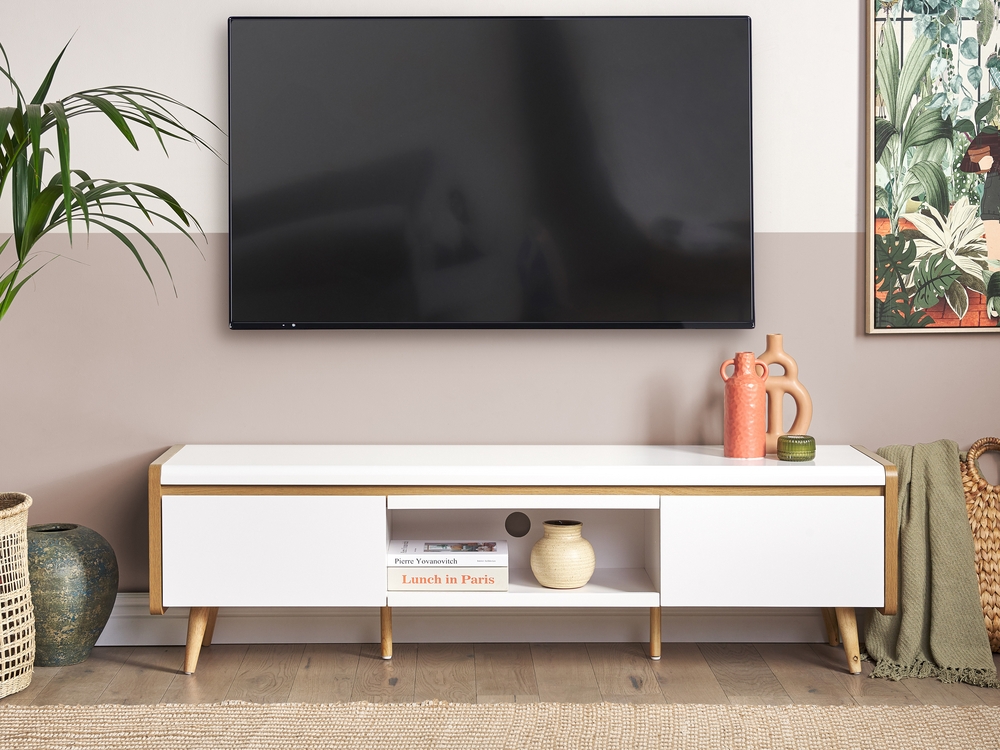 TV cabinet CUSTER, white/light wood DEF