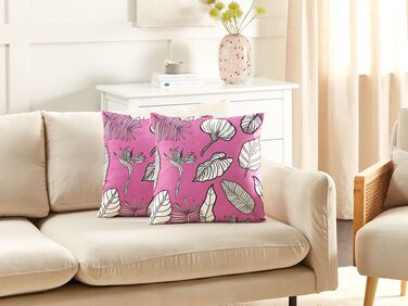 Set of 2 Velvet Cushions Leaf Pattern 45 x45 cm Pink MALVA