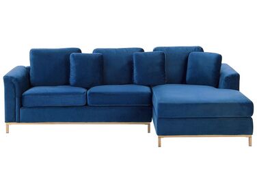 Left Hand Velvet Corner Sofa Navy Blue OSLO