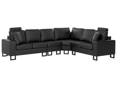 Canapé d'angle à gauche en cuir noir 6 places STOCKHOLM II