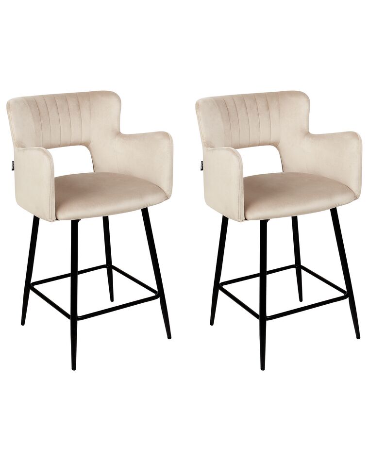 Conjunto de 2 sillas de bar de terciopelo gris pardo SANILAC_912726