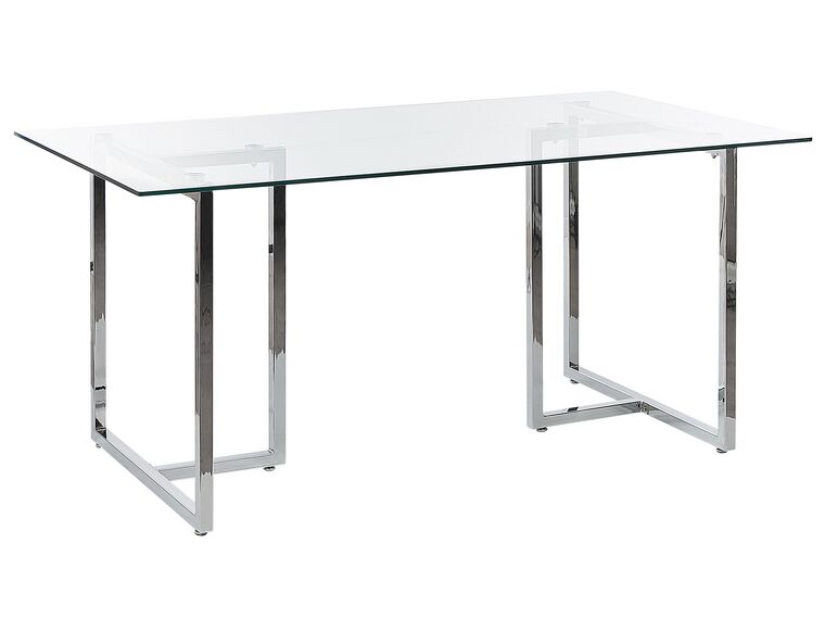 Spisebord med glassplate i sølv 160 x 90 cm ENVIA_821704