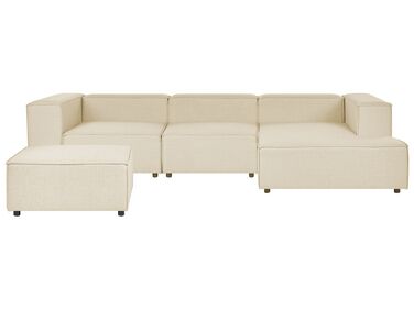 Left Hand 3 Seater Modular Linen Corner Sofa with Ottoman Beige APRICA
