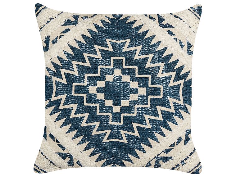 Bavlněný polštář s geometrickým vzorem 50 x 50 cm modrý/béžový SAFI_831147
