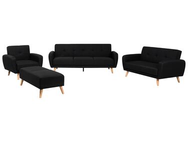 6-Sitzer Sofa Set schwarz verstellbar mit Ottomane FLORLI