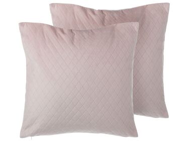 Set of 2 Velvet Cushions Diamond Quilt 45 x 45 Pink PASQUE