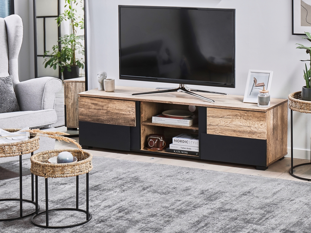 Mueble TV negro/madera clara STERLING 