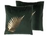 Set di 2 cuscini decorativi a foglia 45x45 cm velluto verde scuro FERN_770071