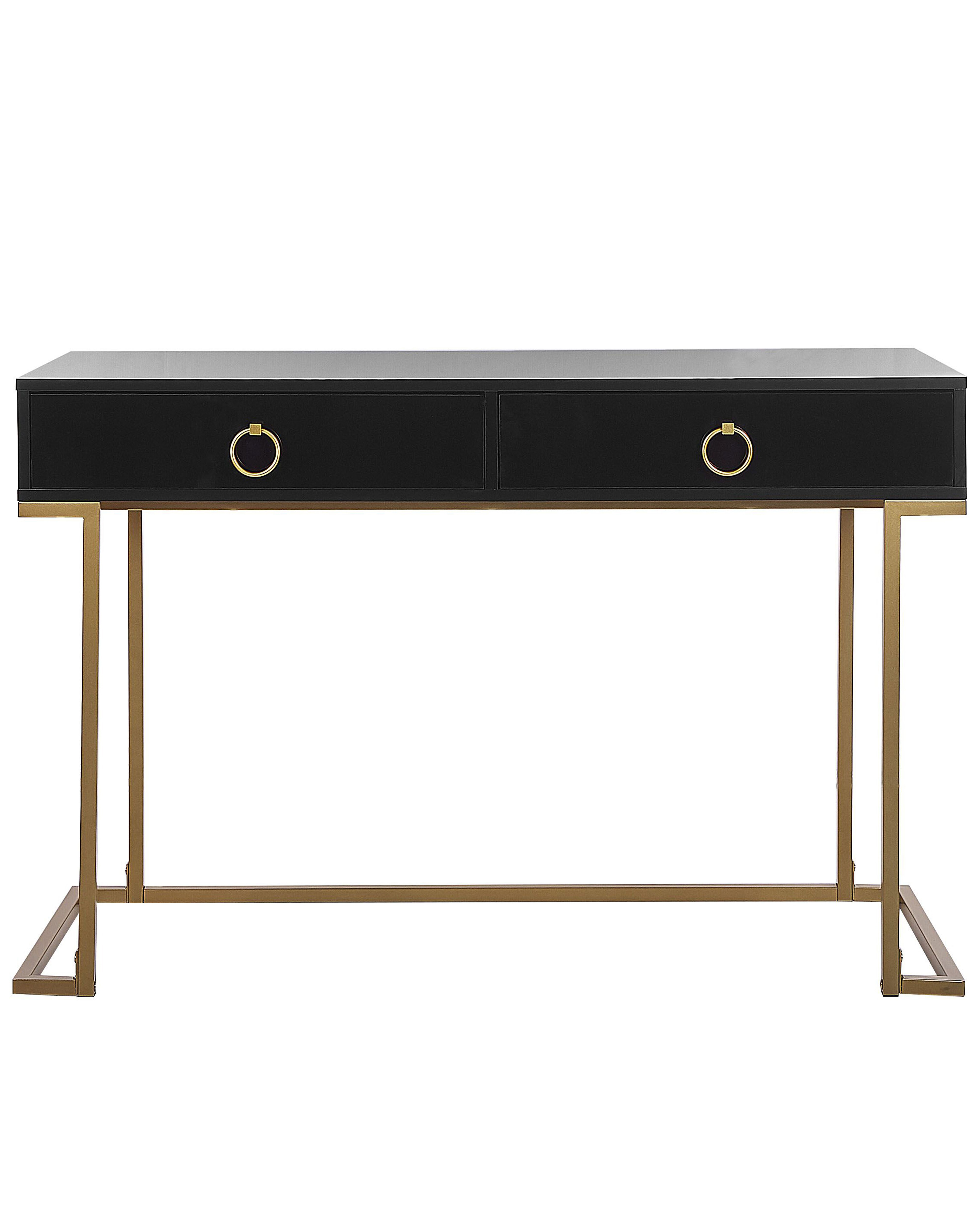Home Office Desk / 2 Drawer Console Table Black with Gold WESTPORT_809737