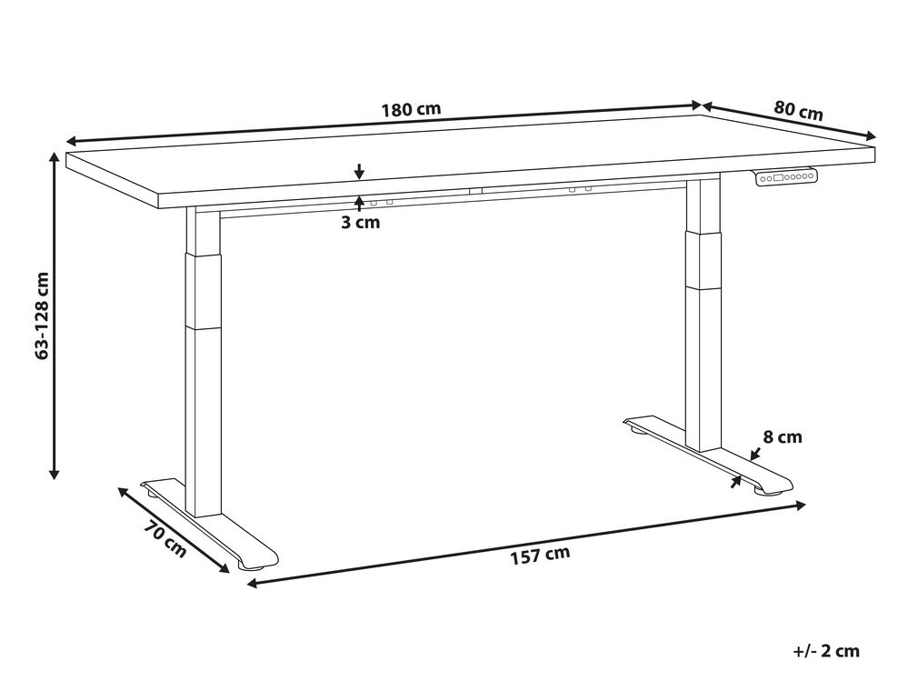 Scrivania regolabile elettricamente nero e bianco 180 x 72 cm